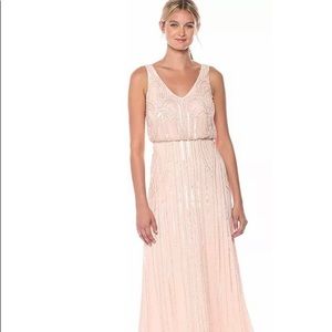 Adrianna Papell Blush Beaded V-Neck Blouson Gown 6